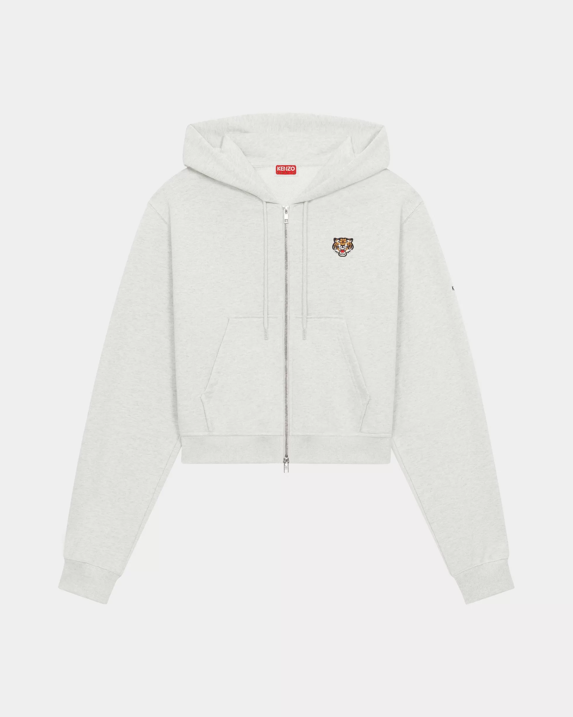 Sweatshirts und Hoodies | Lucky Tiger>KENZO Bestickter Kapuzenpullover mit Reißverschluss „Lucky Tiger Crest“ Pale Grey