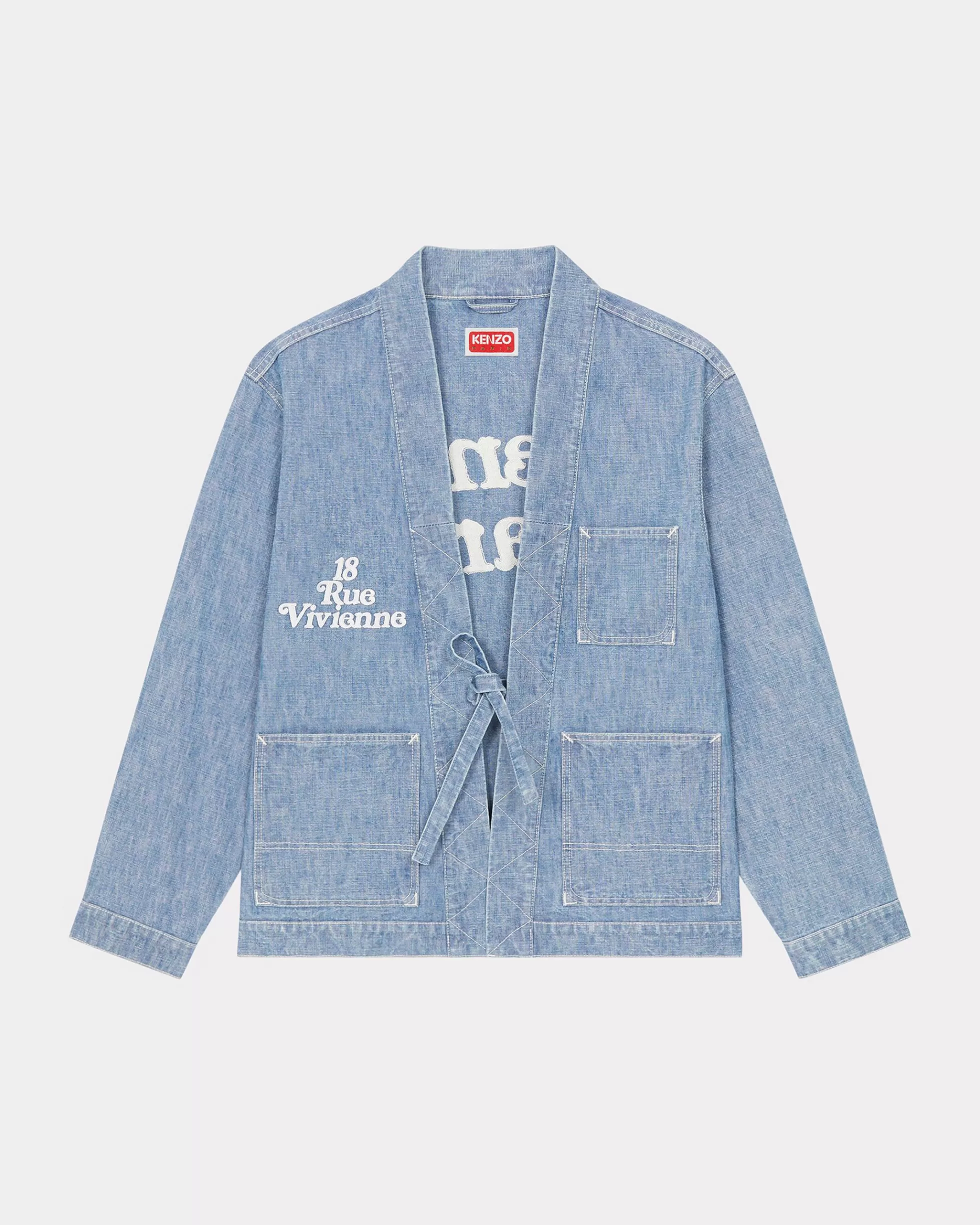 Denim | Jacken und Mäntel>KENZO Bestickter Kimono „ by Verdy“ Stone Bleached Blue Denim