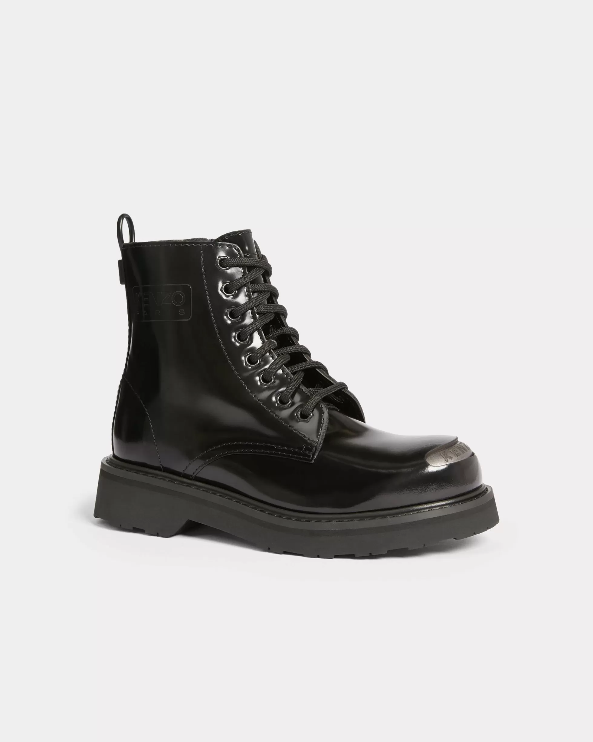 DAMEN SCHUHE | Derbies und Ledermokassins>KENZO Boots aus Leder SMILE mit Schnürung Damen Black