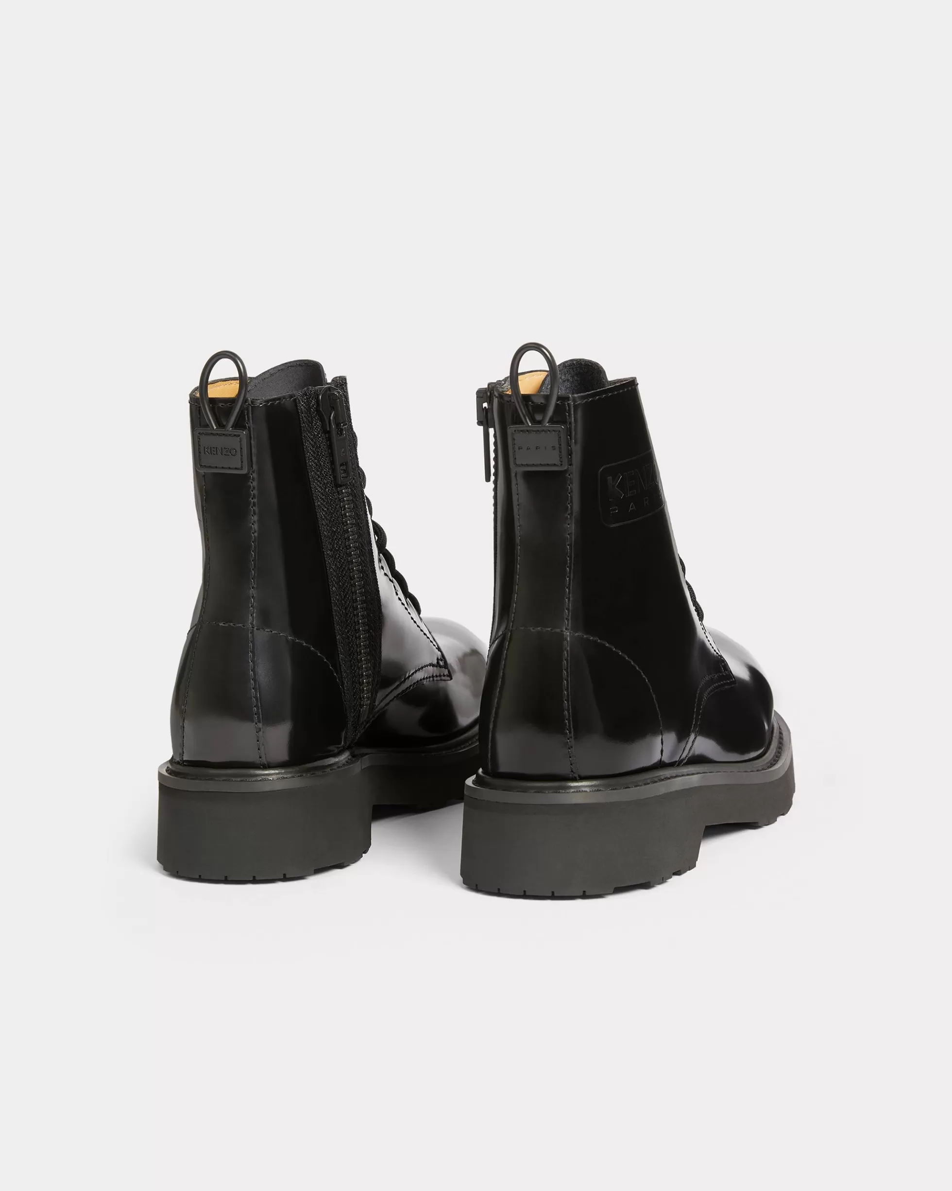 DAMEN SCHUHE | Derbies und Ledermokassins>KENZO Boots aus Leder SMILE mit Schnürung Damen Black