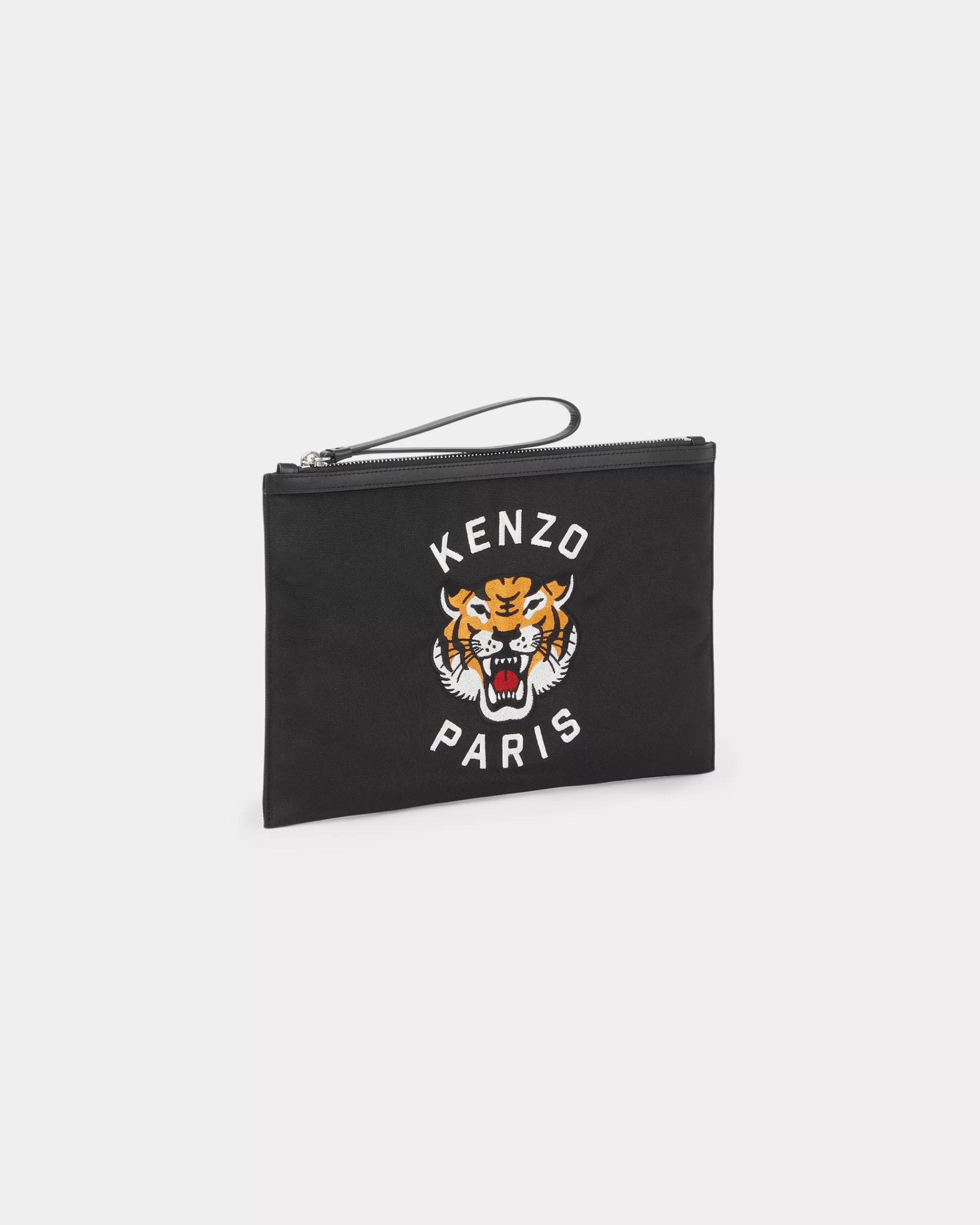 Kleinlederwaren | Kleinlederwaren>KENZO Große „ Varsity“-Clutch aus besticktem Nylon Black