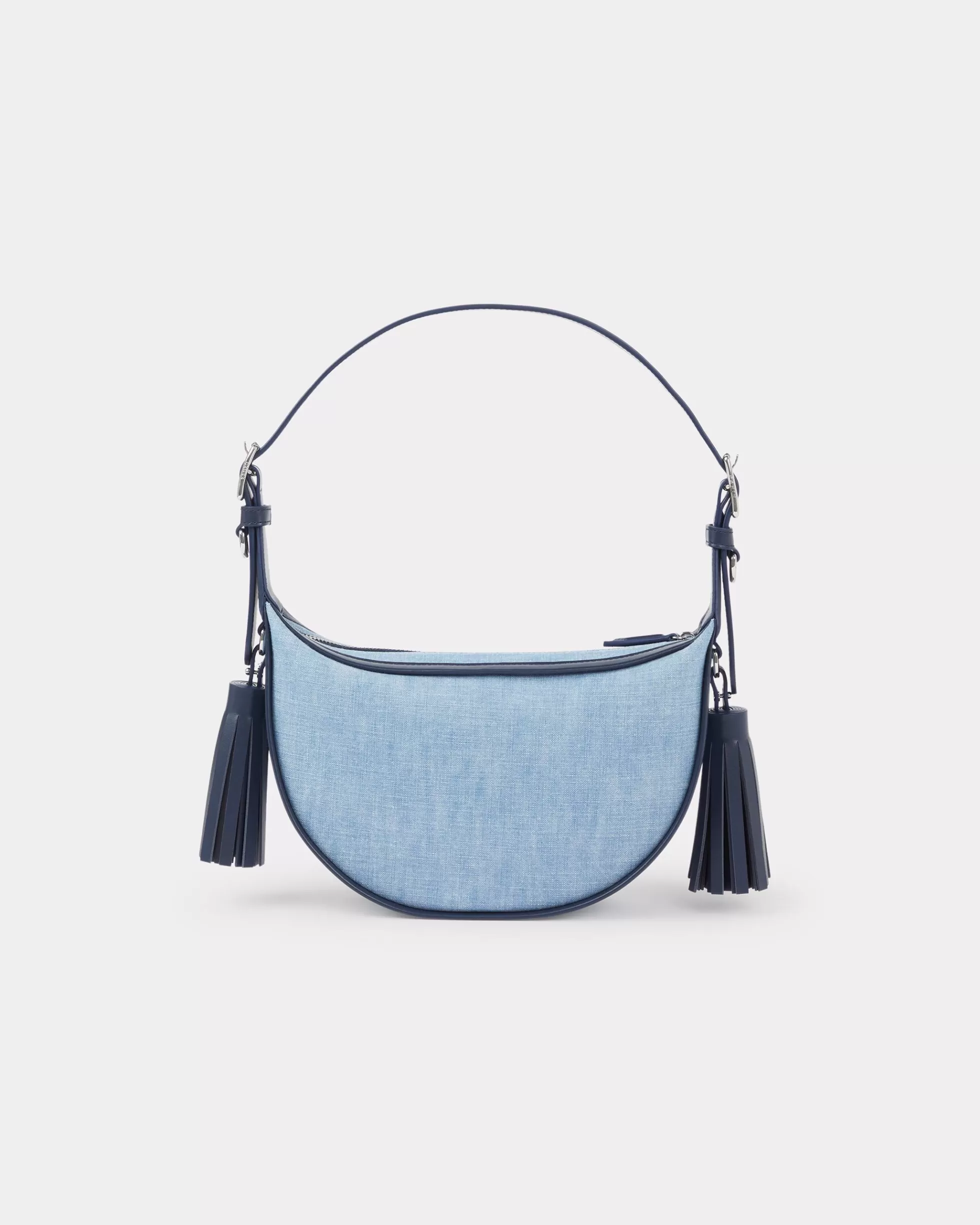 Taschen | Damentaschen>KENZO Kleine Hobo-Tasche „ 18“ aus Denim und Leder Stone Bleached Blue Denim