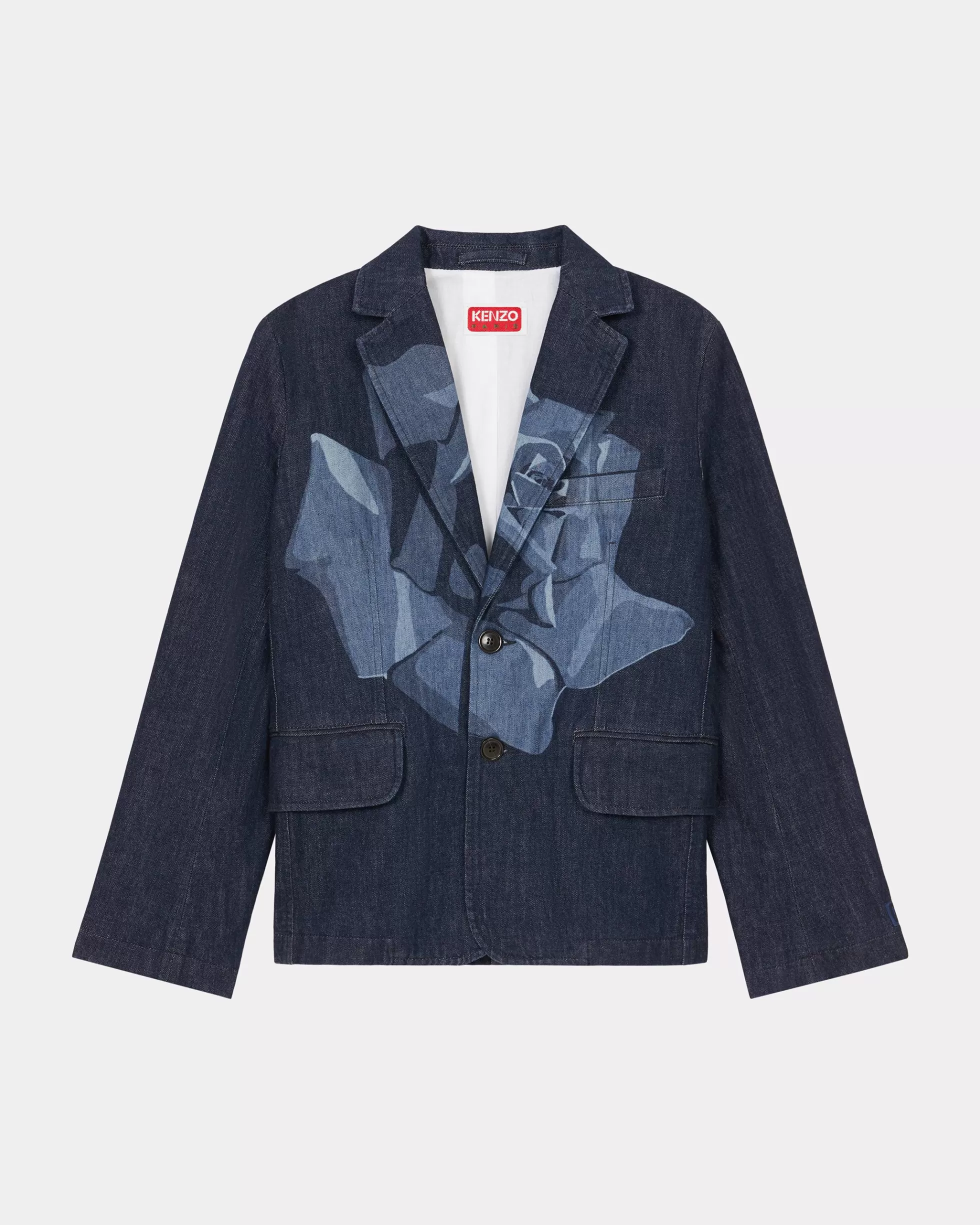 Denim | Jacken und Mäntel>KENZO Maßgeschneiderte Jacke aus besticktem Denim „ Rose“ Rinse Blue Denim