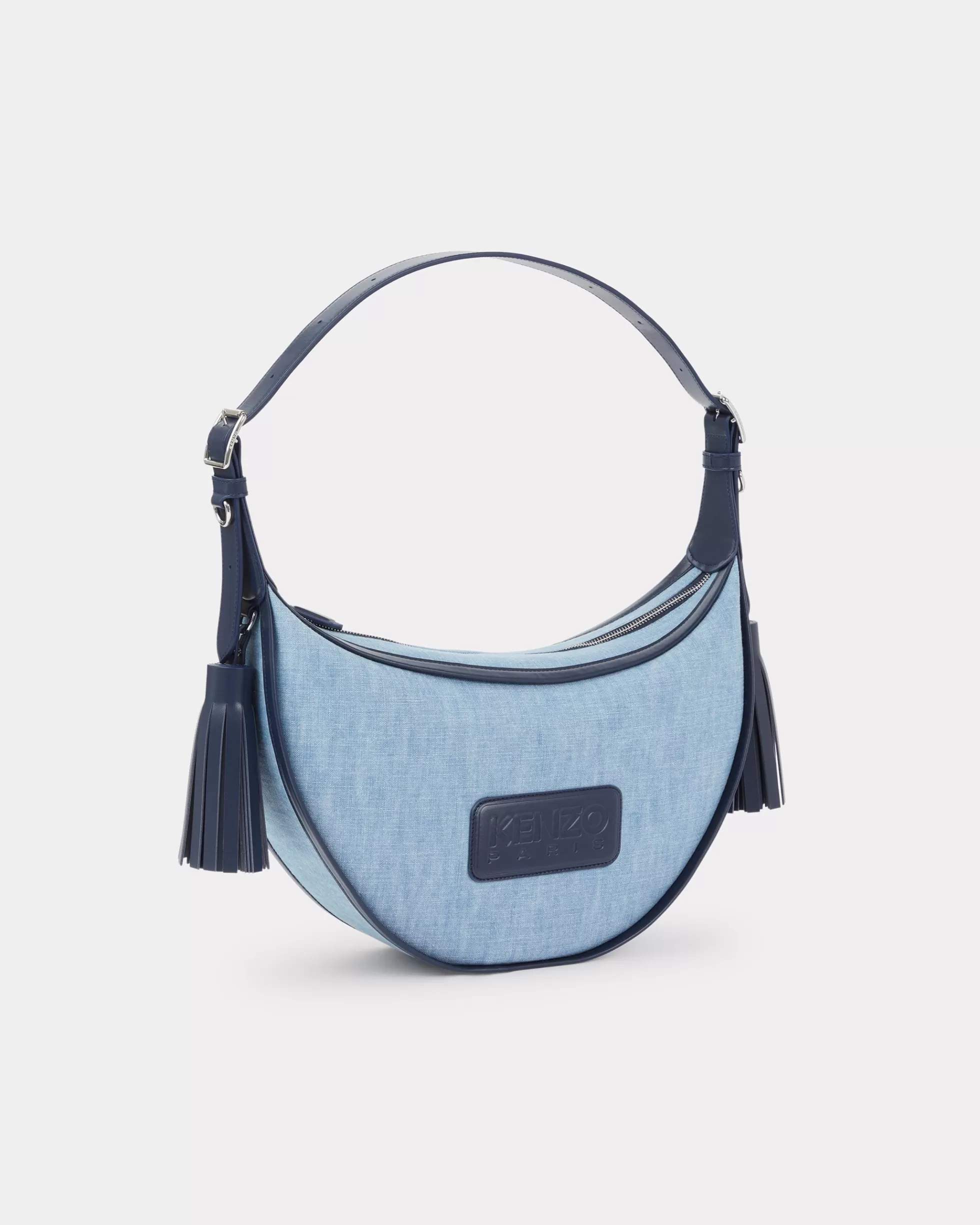 Taschen | Damentaschen>KENZO Mittelgroße Hobo-Tasche „ 18“ aus Denim und Leder Stone Bleached Blue Denim