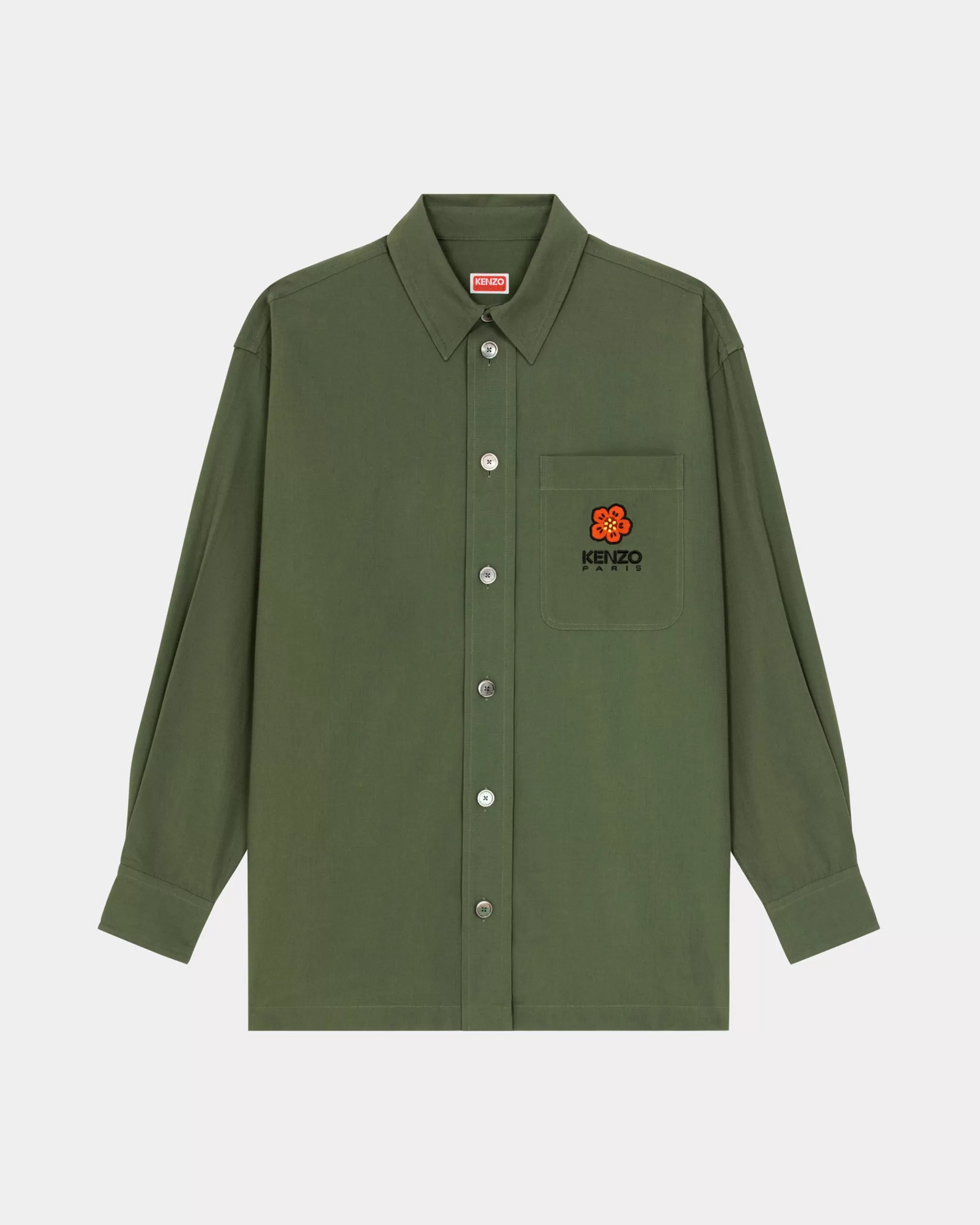 Hemden | Geschenke>KENZO Oversize-Hemd mit „Boke Flower Crest“-Stickerei Dark Khaki