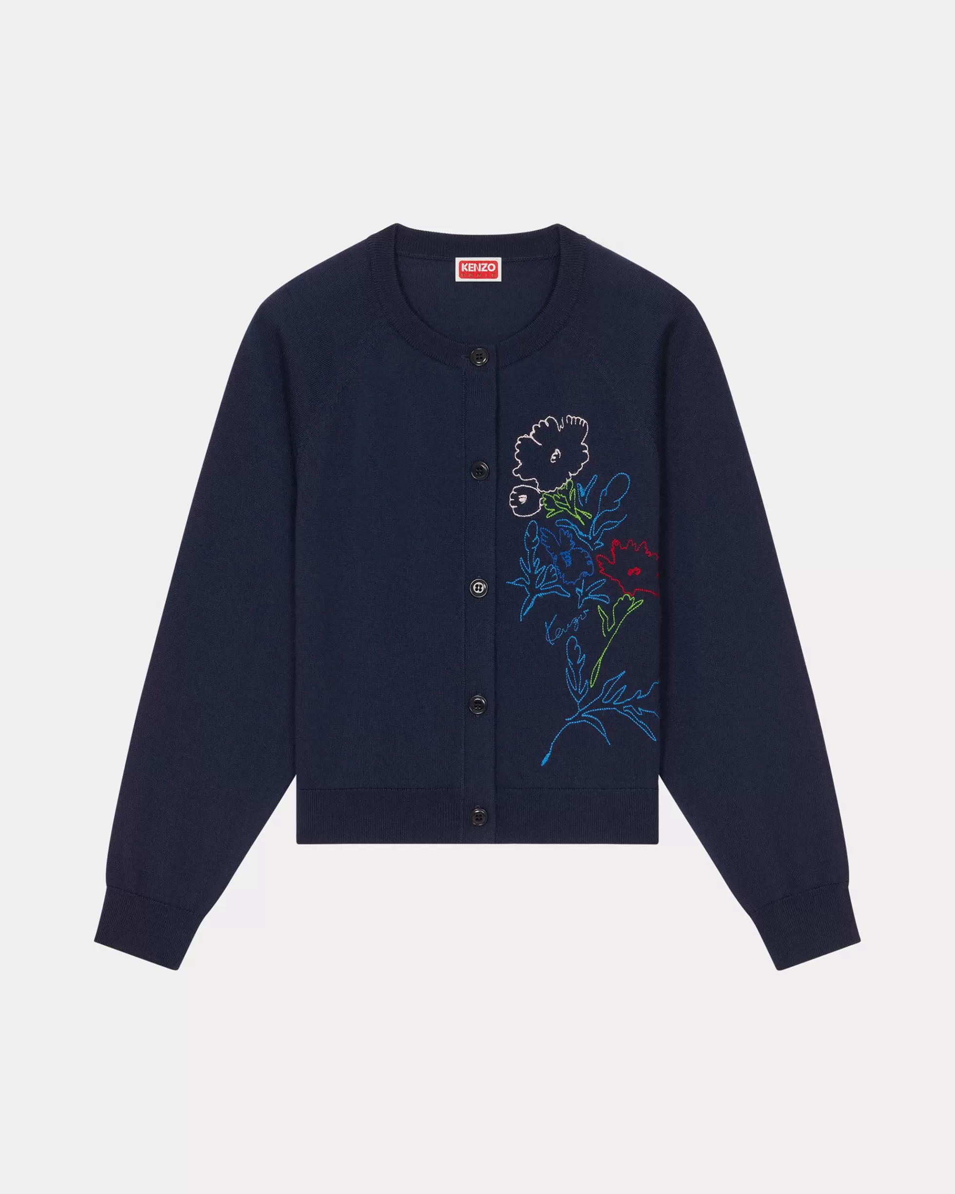 Pullover | Neue>KENZO Strickjacke mit „ Drawn Flowers“-Stickerei Midnight Blue