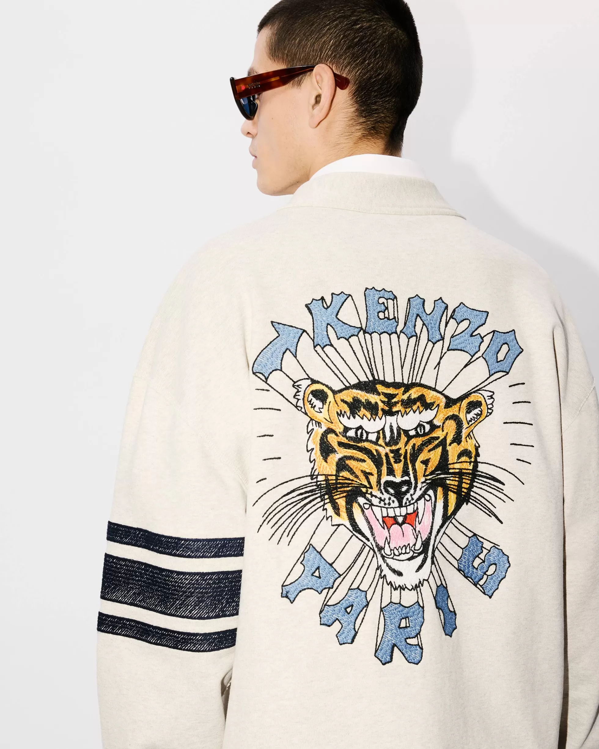 Sweatshirts und Hoodies | Neue>KENZO Super-Oversized-Strickjacke mit „ Drawn Varsity“-Stickerei Pale Grey