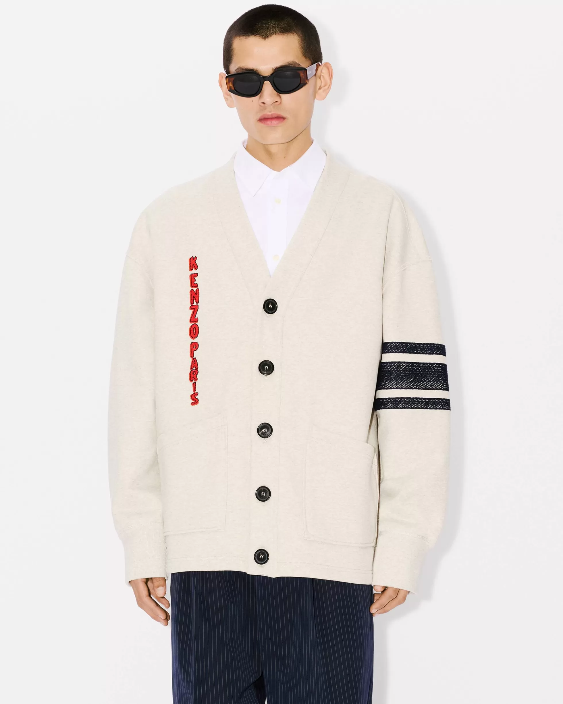 Sweatshirts und Hoodies | Neue>KENZO Super-Oversized-Strickjacke mit „ Drawn Varsity“-Stickerei Pale Grey