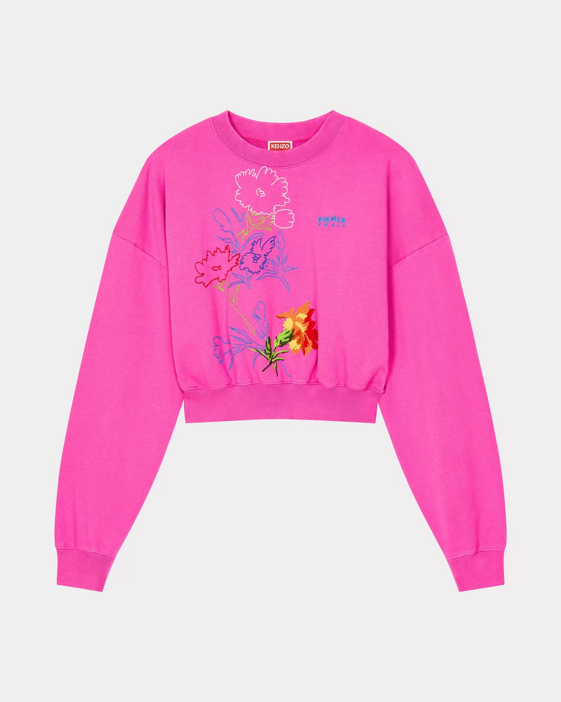 Sweatshirts und Hoodies | Neue>KENZO Sweatshirt mit „ Drawn Flowers“-Stickerei Deep Fuschia