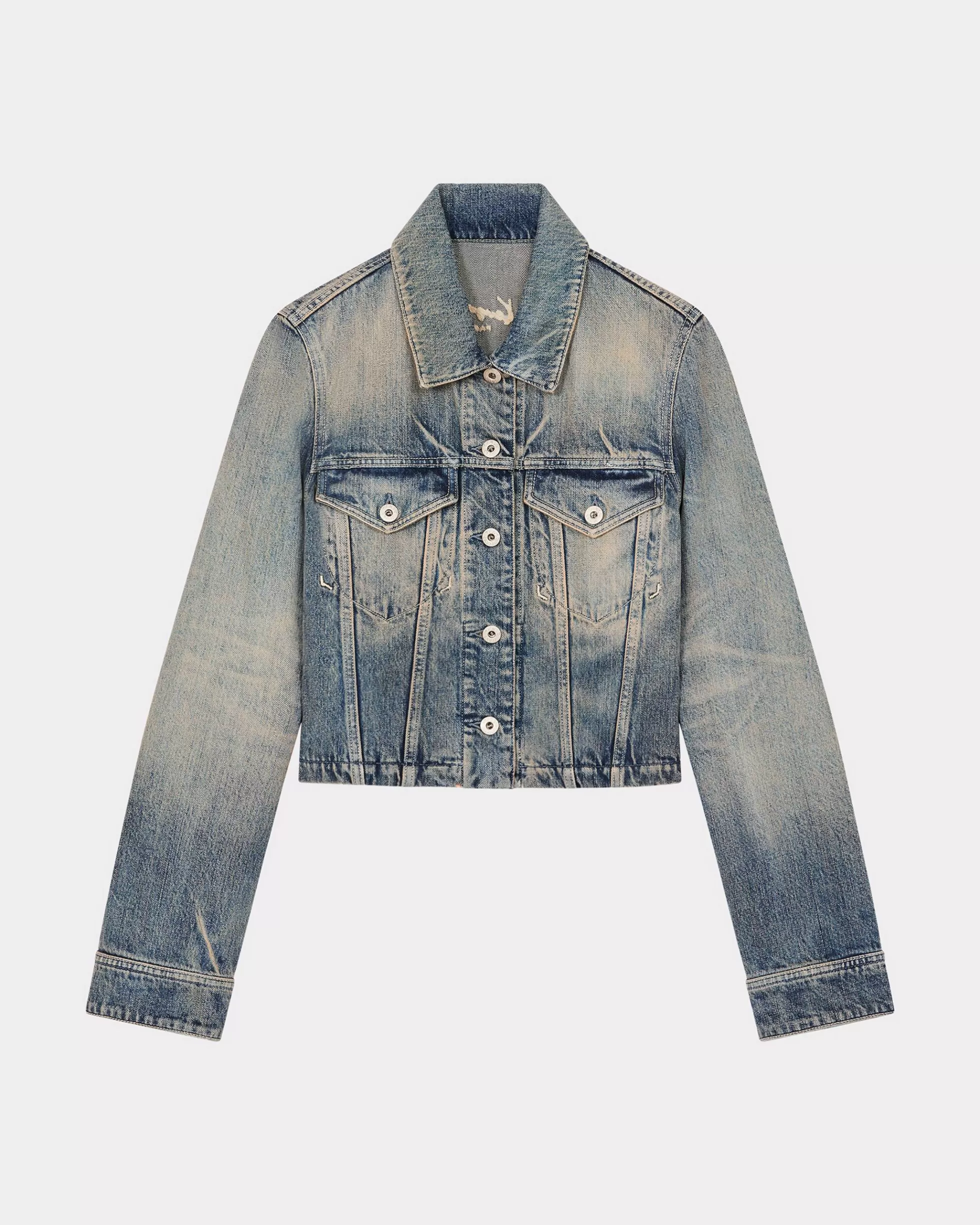 Denim | Jacken und Mäntel>KENZO Truckerjacke aus japanischem Denim Stone Bl Dirty Blue Denim