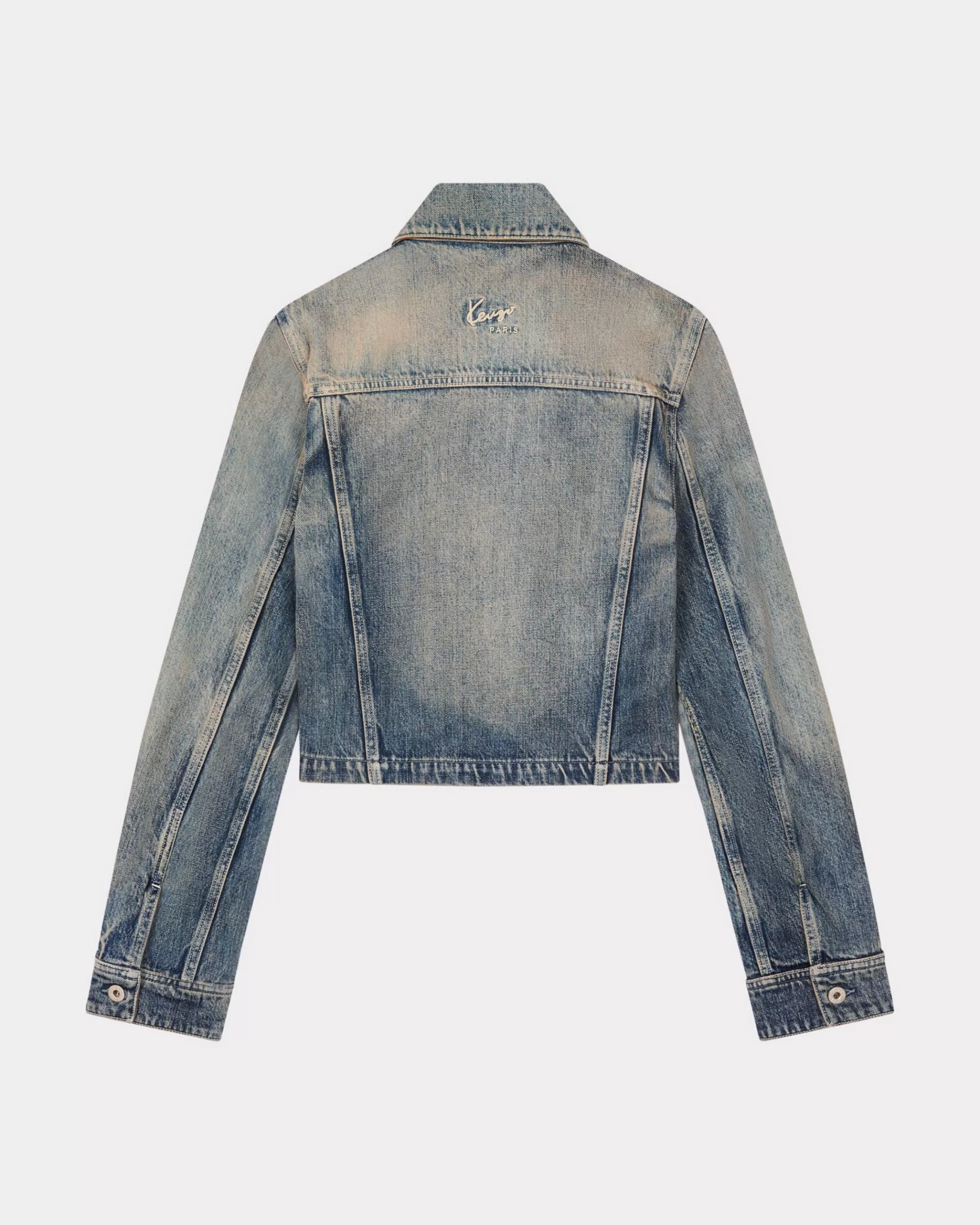 Denim | Jacken und Mäntel>KENZO Truckerjacke aus japanischem Denim Stone Bl Dirty Blue Denim