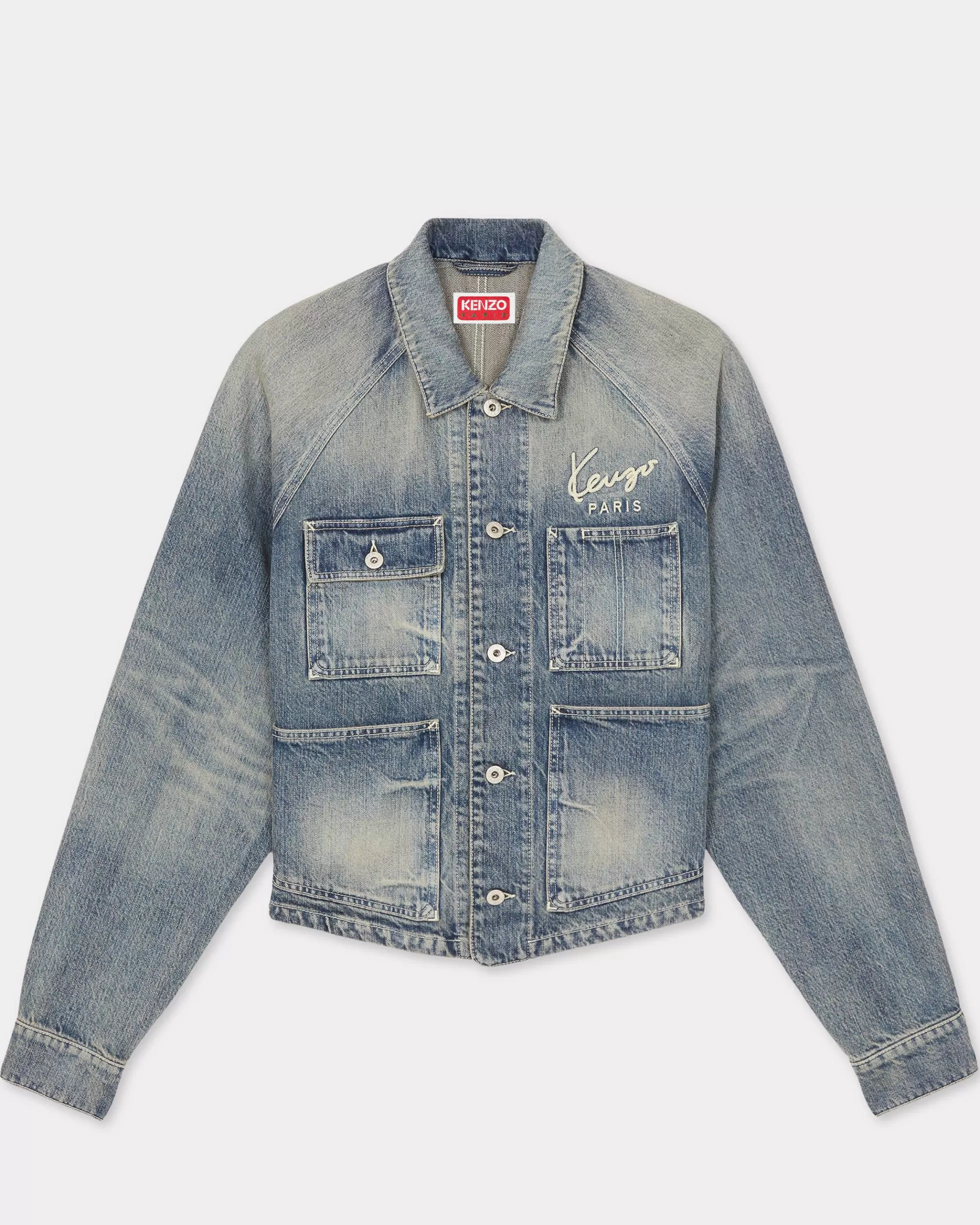 Denim | Jacken und Mäntel>KENZO Truckerjacke „ Creations“ Stone Bl Dirty Blue Denim