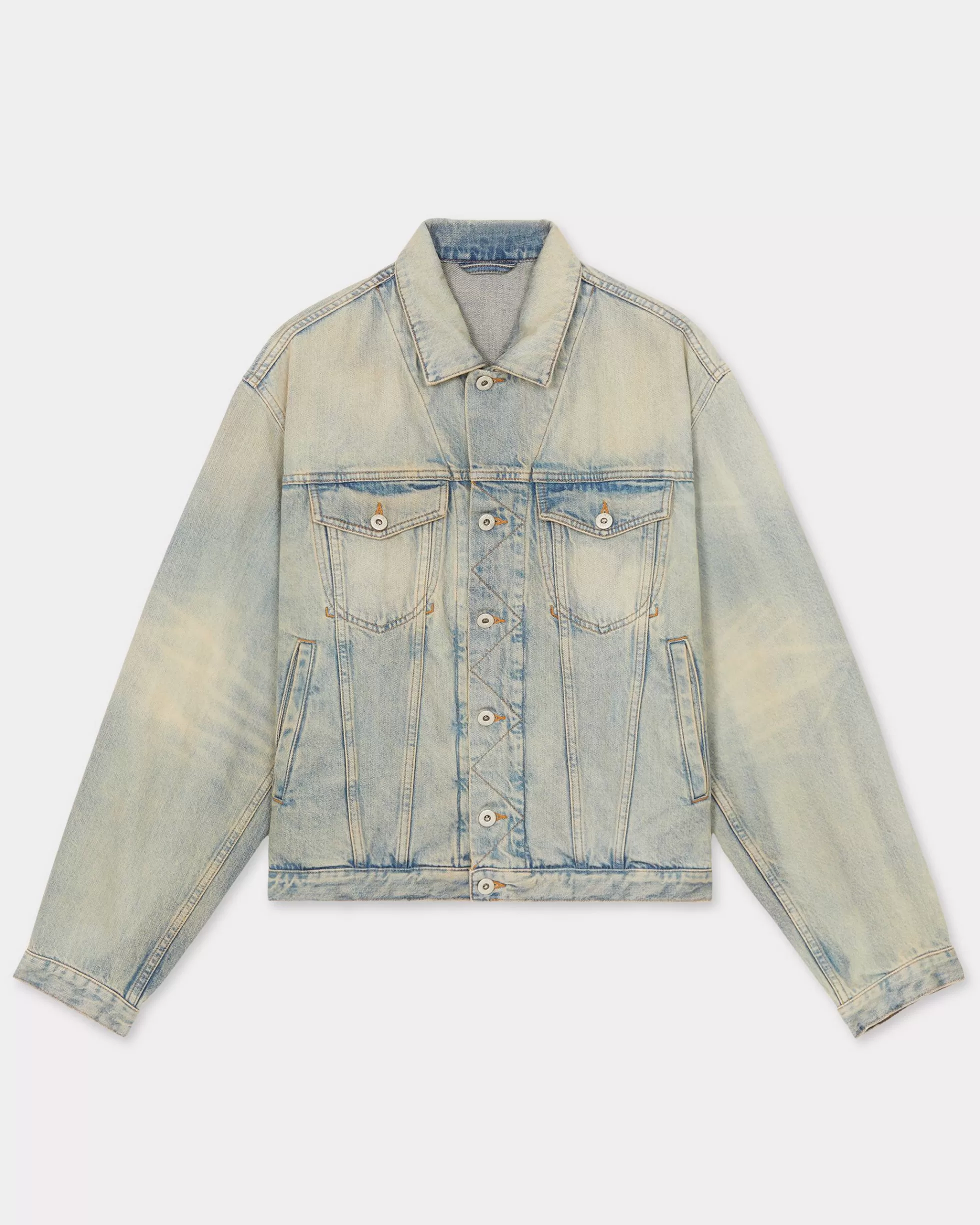 Denim | Jacken und Mäntel>KENZO Truckerjacke „ Drawn Varsity“ aus Denim. Stone Bl Dirty Blue Denim