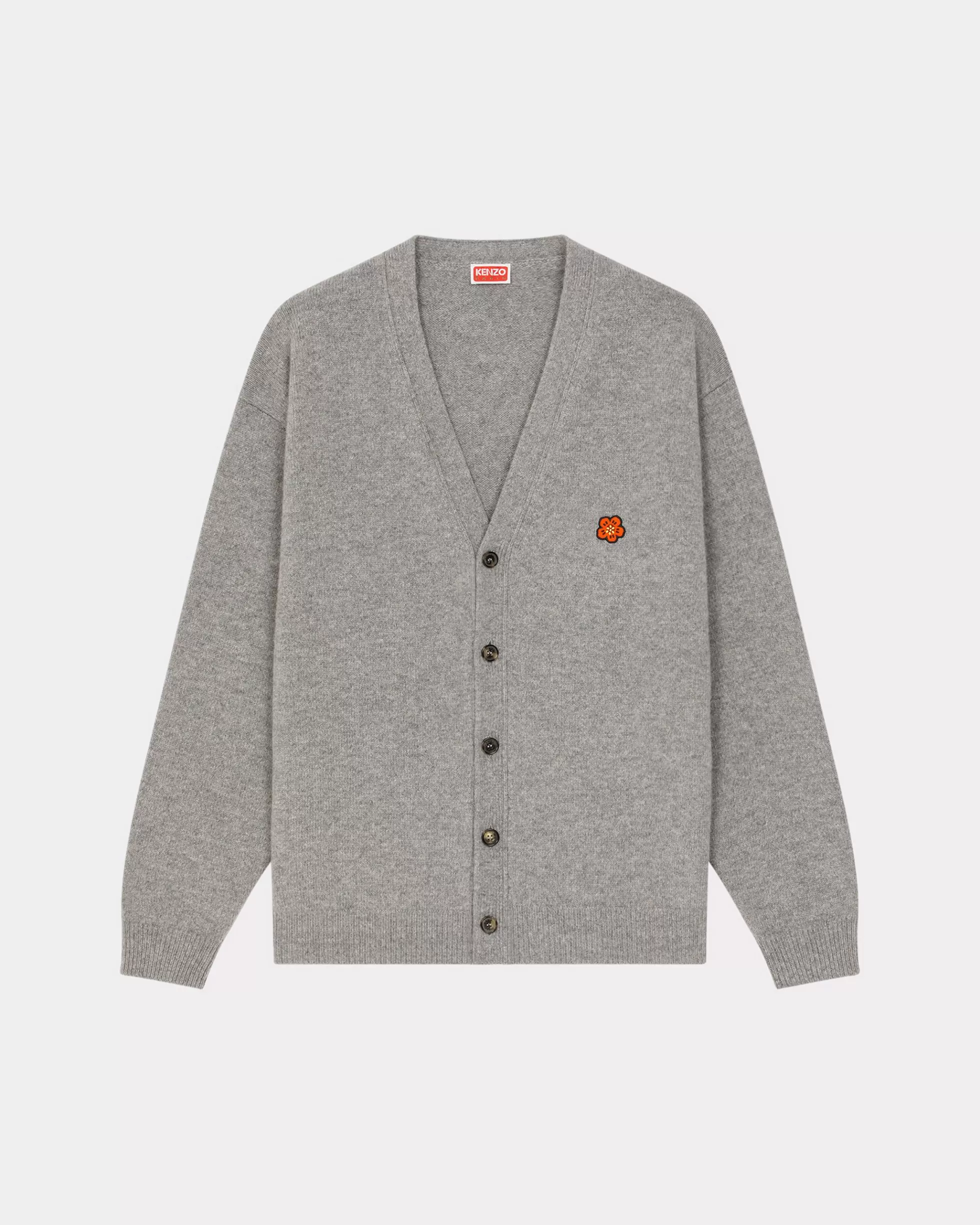 Pullover>KENZO Woll-Cardigan mit „Boke Flower Crest“ Pearl Grey