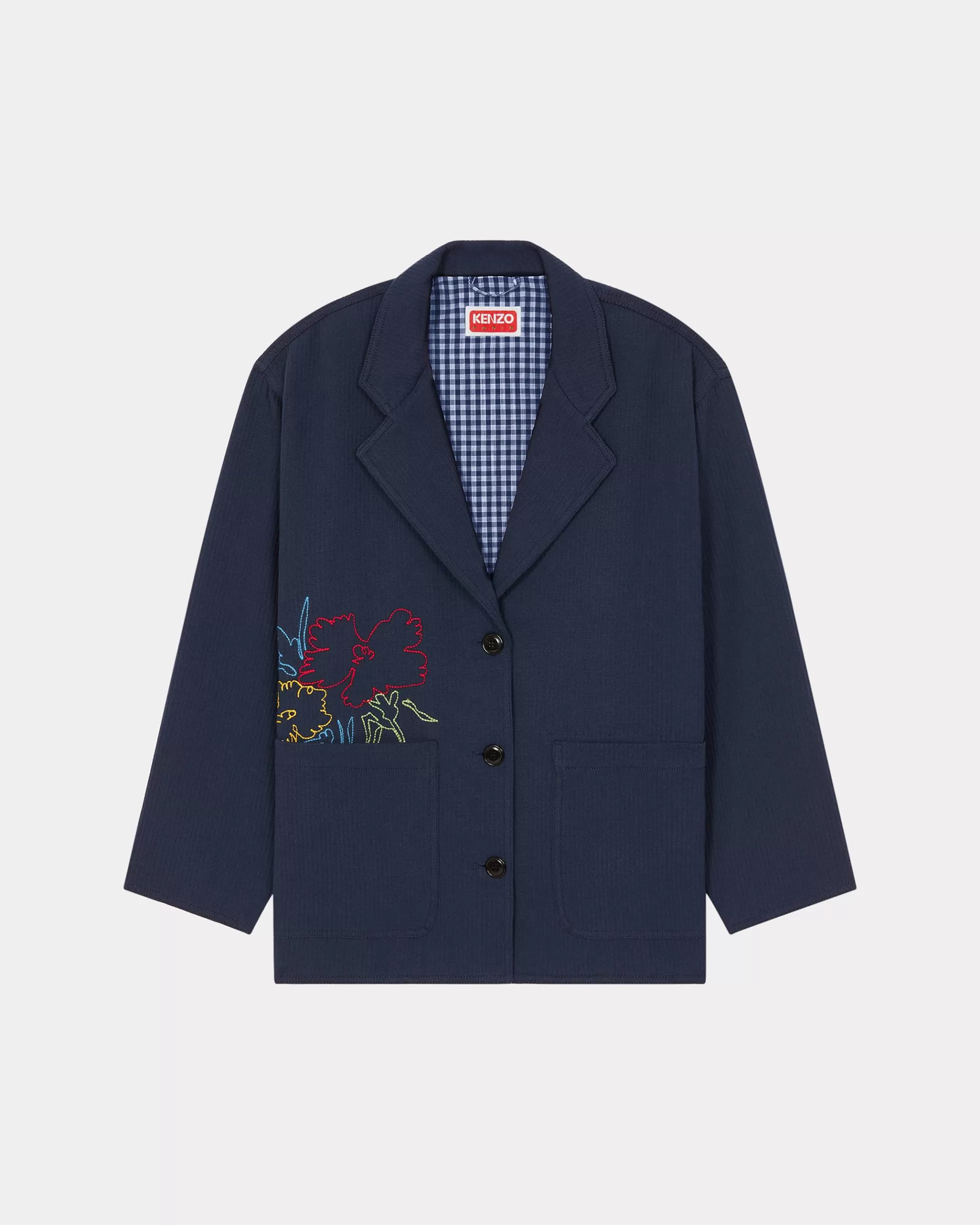 Tailoring | Jacken und Mäntel>KENZO Workwear-Jacke mit Stickerei „ Drawn Flowers“ Midnight Blue