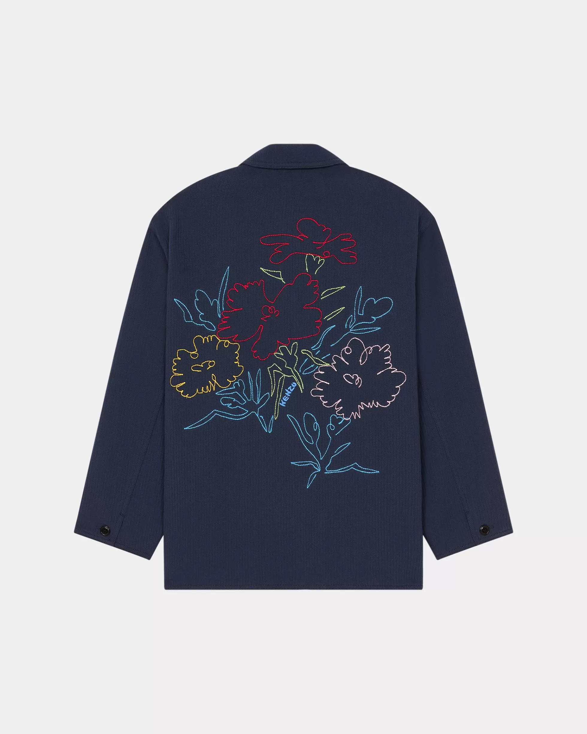 Tailoring | Jacken und Mäntel>KENZO Workwear-Jacke mit Stickerei „ Drawn Flowers“ Midnight Blue